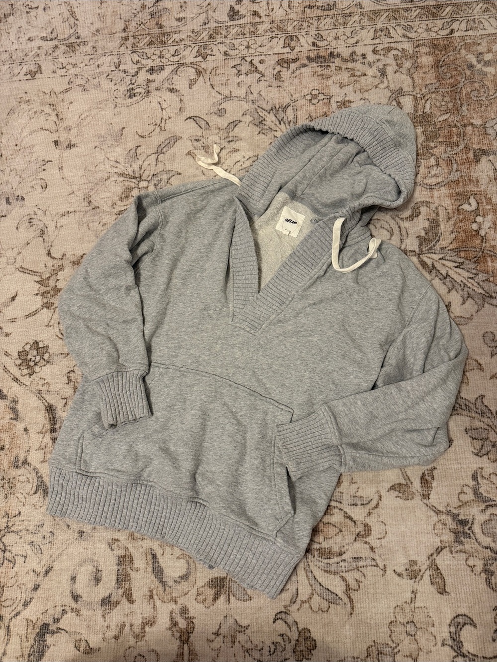 aerie Light Gray Hooded V-Neck Sweatshirt